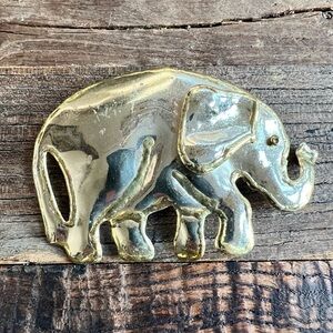 Vintage oversized gold tone tin elephant brooch or pendant